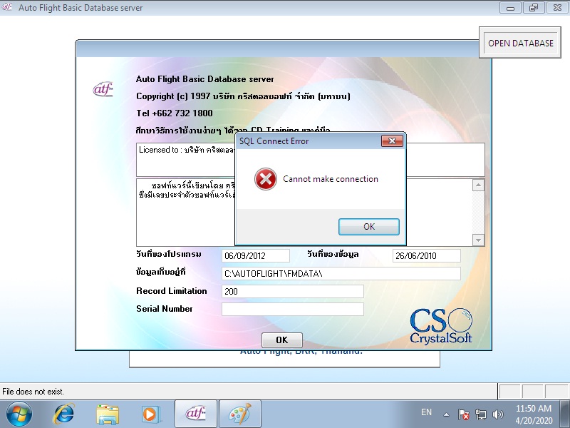 Դ Autoflight Basic Database Date: 06/09/2012 error: Cannot make connection